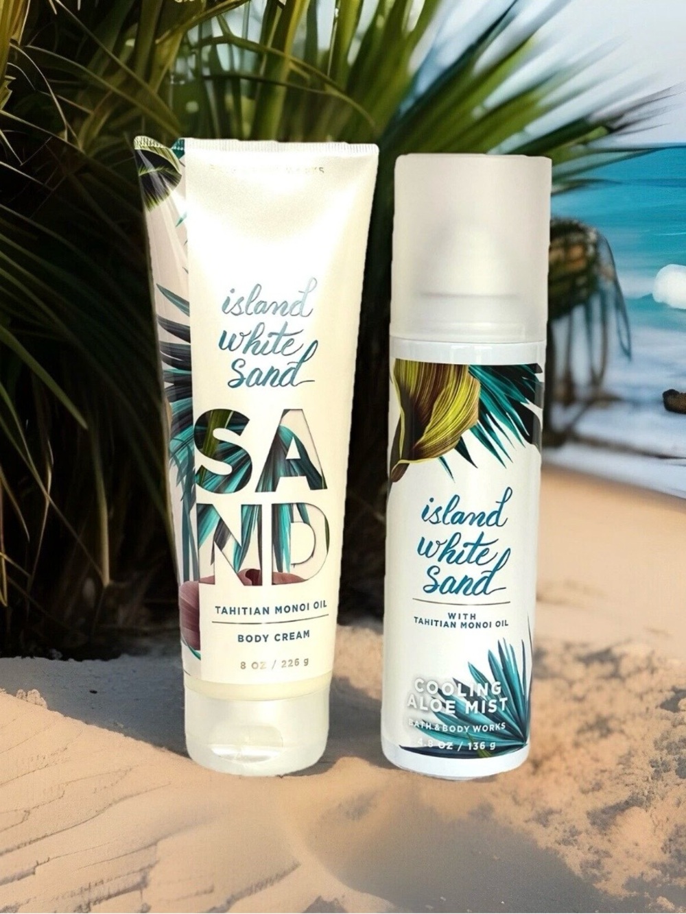 Bath & and Body Works ISLAND WHITE SAND Cooling Aloe Spray Body Cream Set of 2